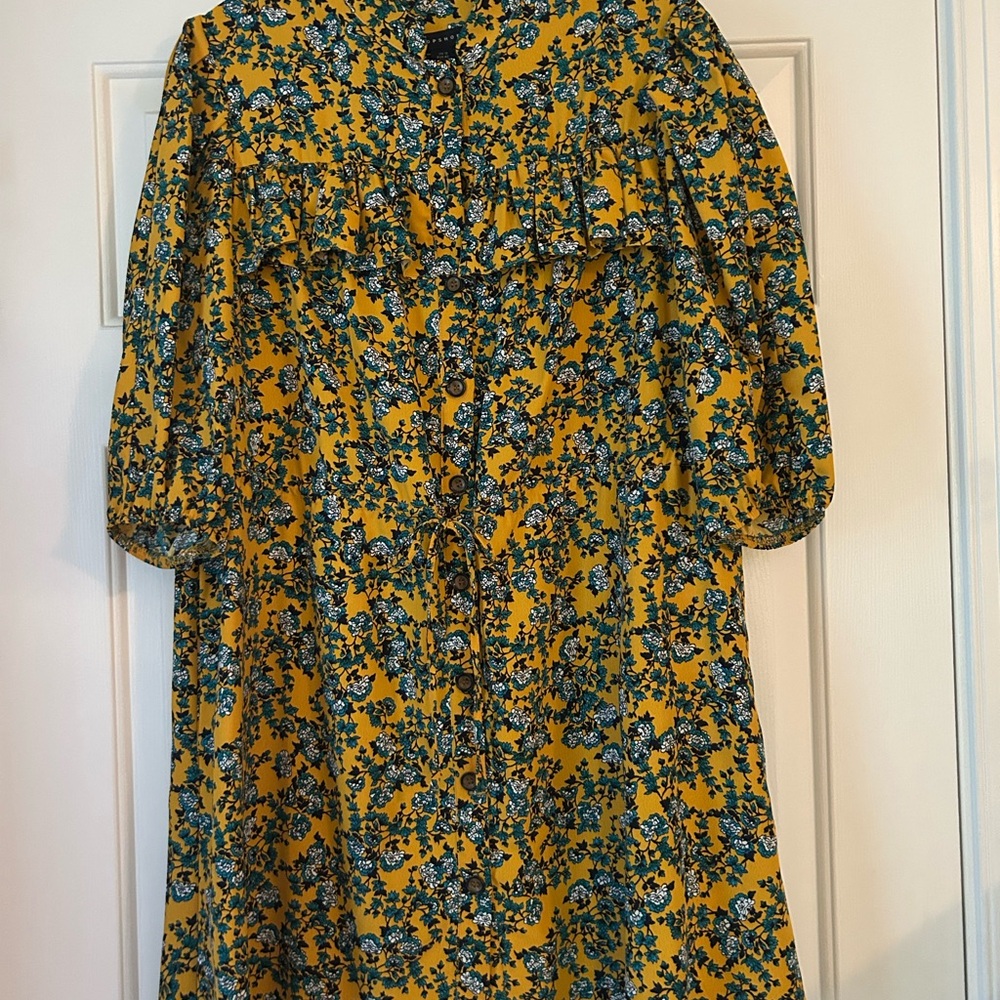 Topshop Yellow and Blue Floral Blouse